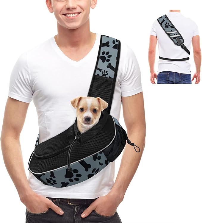 Gloppie Dog Carriers for Small Dogs Pet Sling Carrier Hands Free Cat Sling Travel Puppy Bag Satchel Mesh Dog Purse Bag Cute Grey