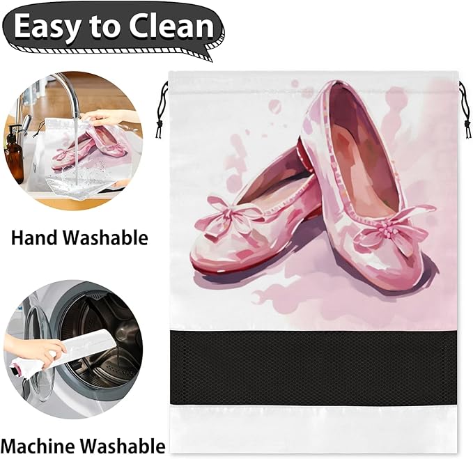 Dance Travel Shoe Bag Waterproof Portable Shoe Bags for Storage with Drawstring,Breathable Mesh Washing Organizer for Laundry Sneakers Boots Dance Shoes
