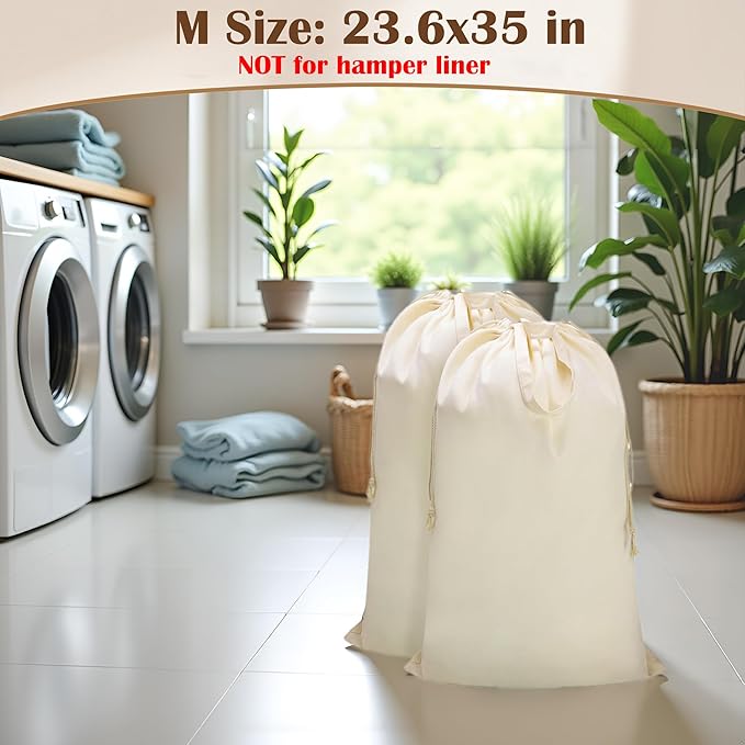 Canvas Laundry Bag with Handles & Drawstring 23.6"x35", Hanging Dirty Clothes Travel Bag, Heavy Duty Washable Laundry Sack (NOT Hamper Liner) - 2 Pack
