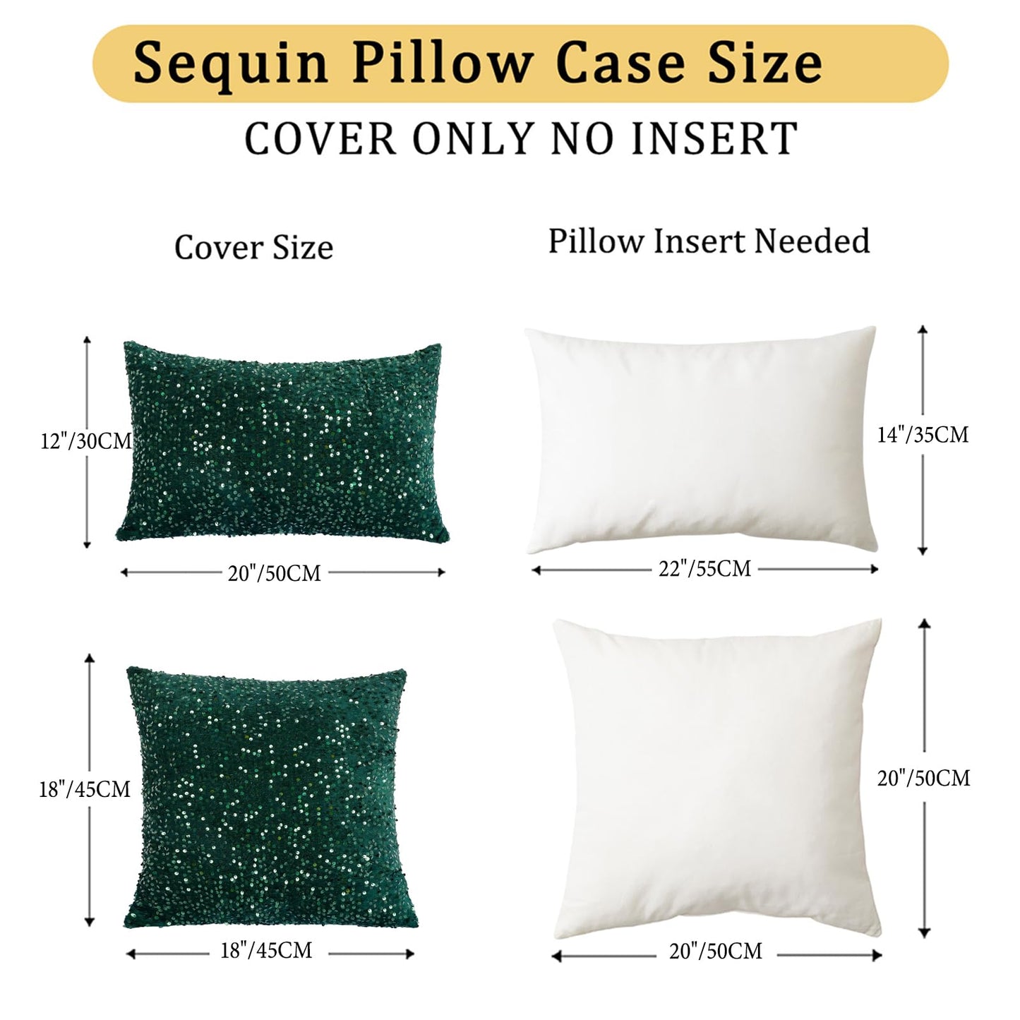 ShinyBeauty Green Velvet Pillow Covers 12X20-Inch Set of 2 Sequin Emerald Green Pillows Cover, Soft Decorative Cushion Cover, Rectangle Pillow Case for Sofa, Couch, Living Room Decor