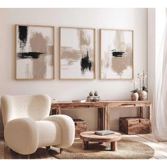 Joocrise Beige Abstract Wall Art Painting Set of 3 Neutral Canvas Wall Art Prints Black Beige Modern Wall Decor Minimalist Art Pictures Abstract Modern Artwork for Room Bedroom 16x24 Inch Unframed
