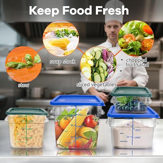 TSUBOR 4 Pack Food Storage Containers with Red Lids, 12.0 Qt - Square, Clear, Polycarbonate, for Restaurant Commercial Kitchen and Home party