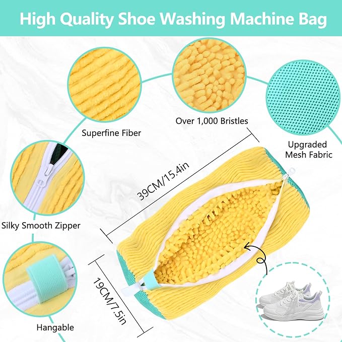Shoe Washing Machine Bag, Shoe Cleaning Bag, Reusable Laundry Shoes Bag for Washer & Dryer Cleans & Protects All Shoes Types 2PCS (Yellow)