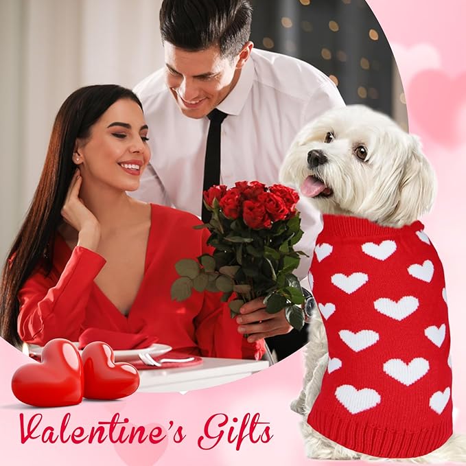 GOYOSWA Valentine Dog Sweater Dog Valentines Clothes Outfit Knitted Dog Heart Sweater for Small Medium Large Dogs Pets (Red, Small)
