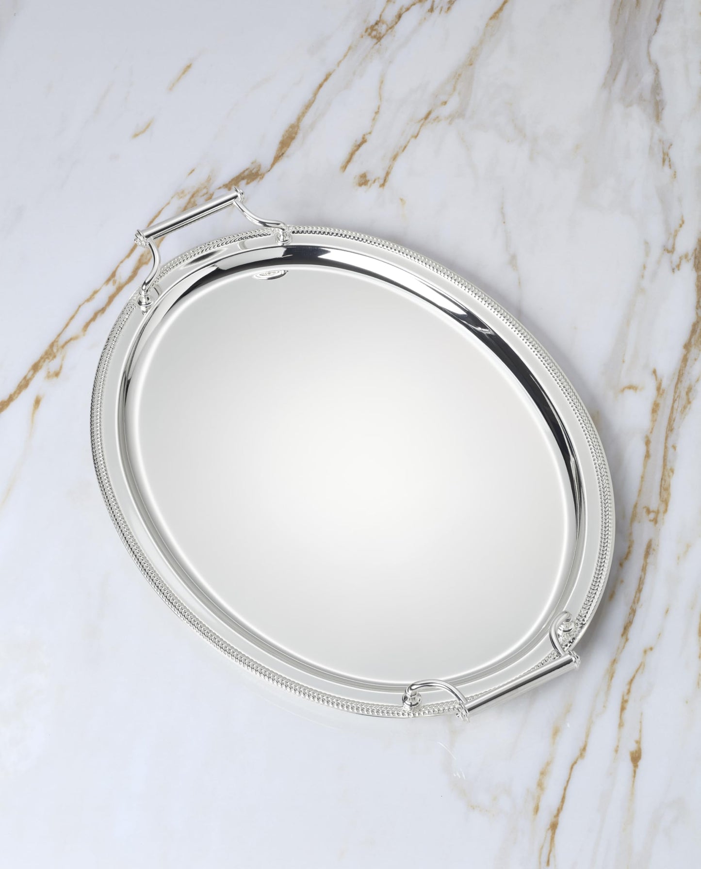 Reed and Barton Kitchen and Dining, Gallery Oval Silverplate Tray with Handles, Silverplated Material, Handwash, Serving Trays, Round Tray, Home & Kitchen Accessories (Silver, 1 Piece, 13x17 Inch)