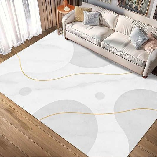 Minimalist Marble Rug - 5x6 Area Rug, Abstract Marble Area Rugs, Modern Luxury Carpet, Washable & Non Slip & Soft Rugs Home Decor