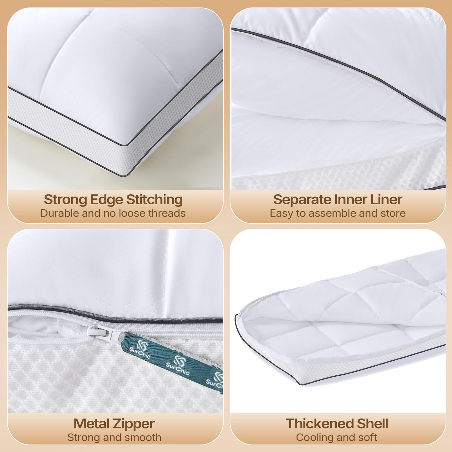 SurChic Luxury Adjustable Pillows Queen Size Set of 2 for Side Sleepers, Dual Layer Adjust Height Soft Firm Cooling Bed Pillow for Back, Stomach or Side Sleepers - Hotel Collection