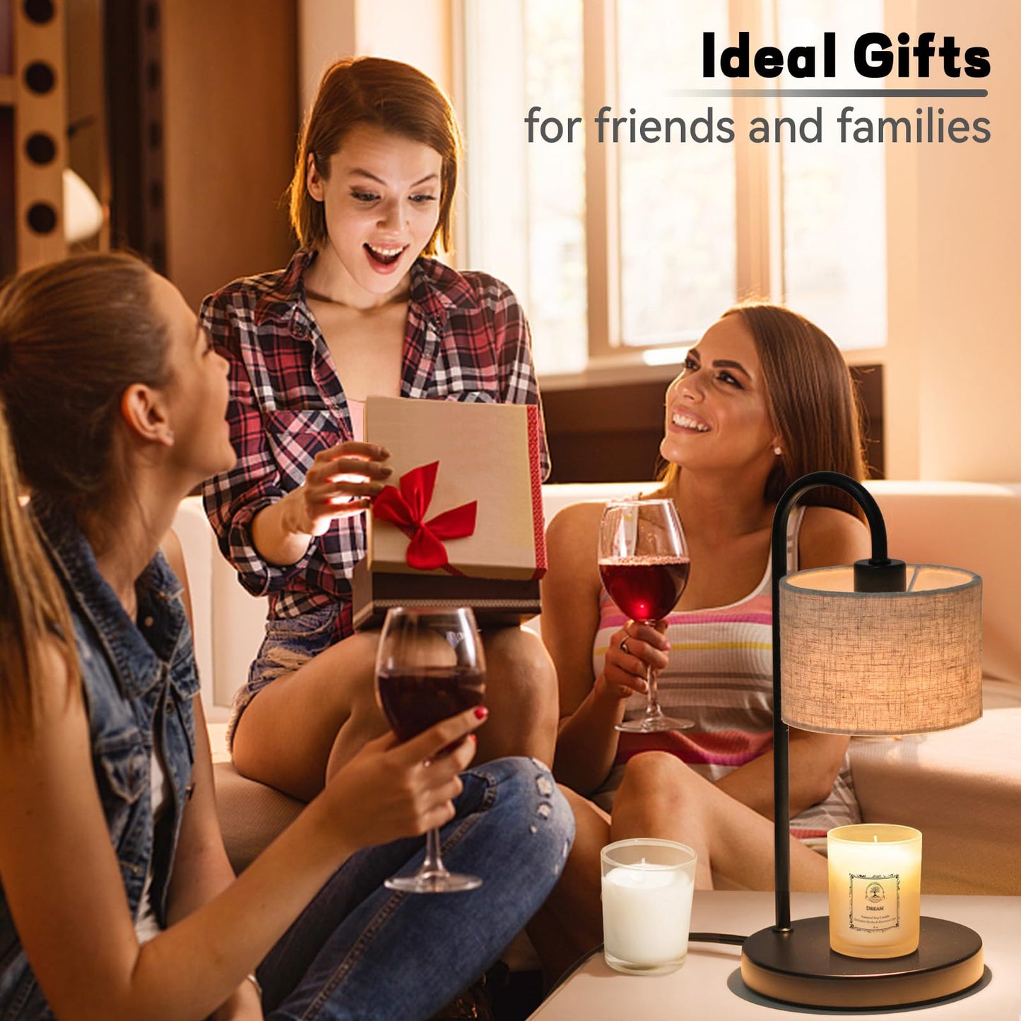 FINCMY Candle Warmer Lamp with Timer, Dimmable Candle Wax Warmer Electric Candle Warmer with Replacement Bulbs, Bedroom Home Decor Compatible with Various Candles (Linen)