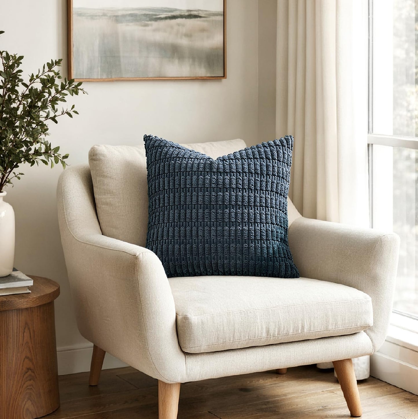 MIULEE Pack of 2 Corduroy Decorative Throw Pillow Covers 20x20 Inch Soft Boho Striped Pillow Covers Modern Farmhouse Home Decor for Summer Coastal Sofa Living Room Couch Bed Blue