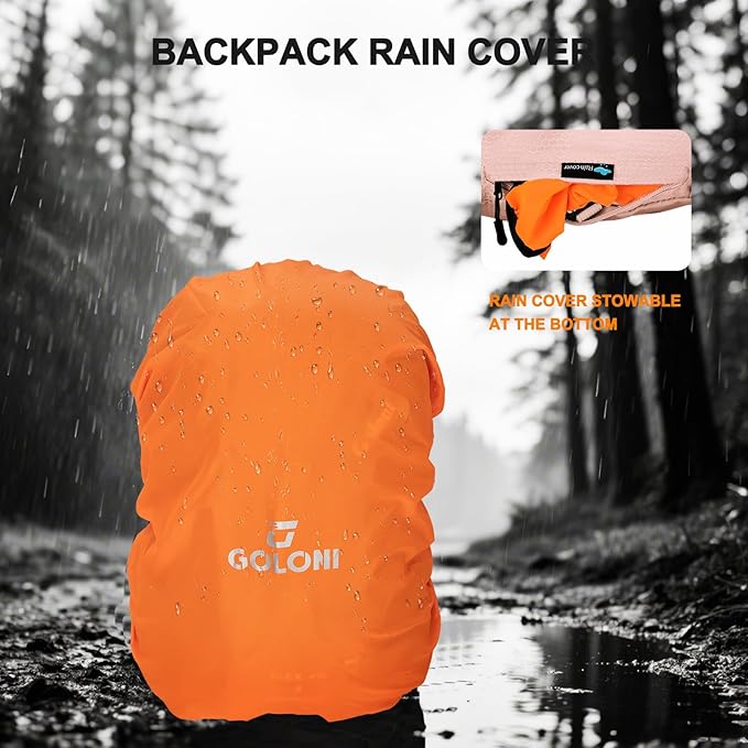 45L Hiking Backpack with Rain Cover, Lightweight Foldable Camping Backpack for Trekking, Water-Resistant Daypack with Hiking Pole & Mat Carrying System,Pink