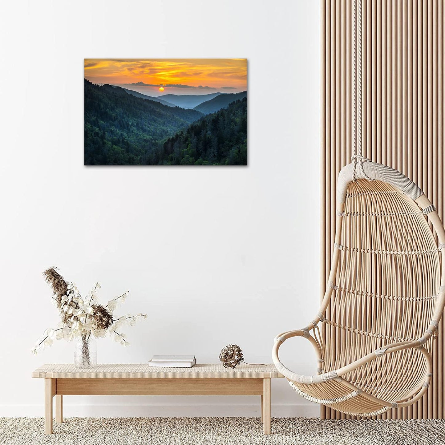 Forest Sunrise Wall Art Decor Great Smoky Mountains Photo Prints National Park Landscape Canvas Painting Artwork Framed for Bedroom Living Room (24x36 inch)