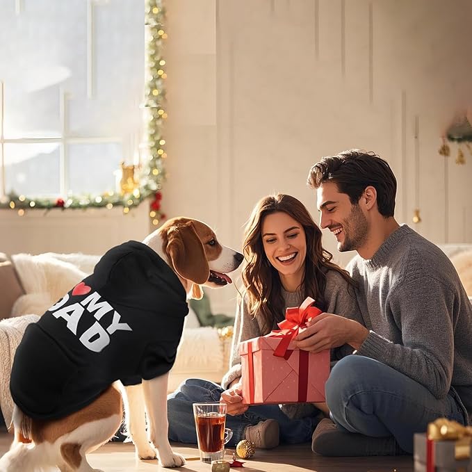 BAOBICUTE Dog Basic Hoodie Soft Dog Clothes Cold Weather Sweaters for Medium Large Dogs Cozy Fabric Warm Sweatshirt with Leash Hole (I Love My DAD, M (Back: 16",Chest: 22"))