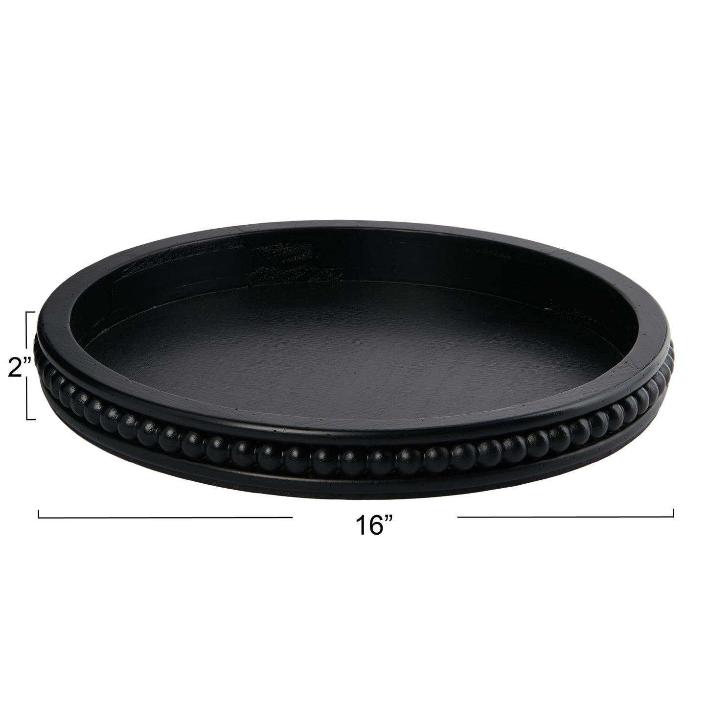Creative Co-Op Farmhouse Decorative Round Wood Tray with Hobnail Edge, Black