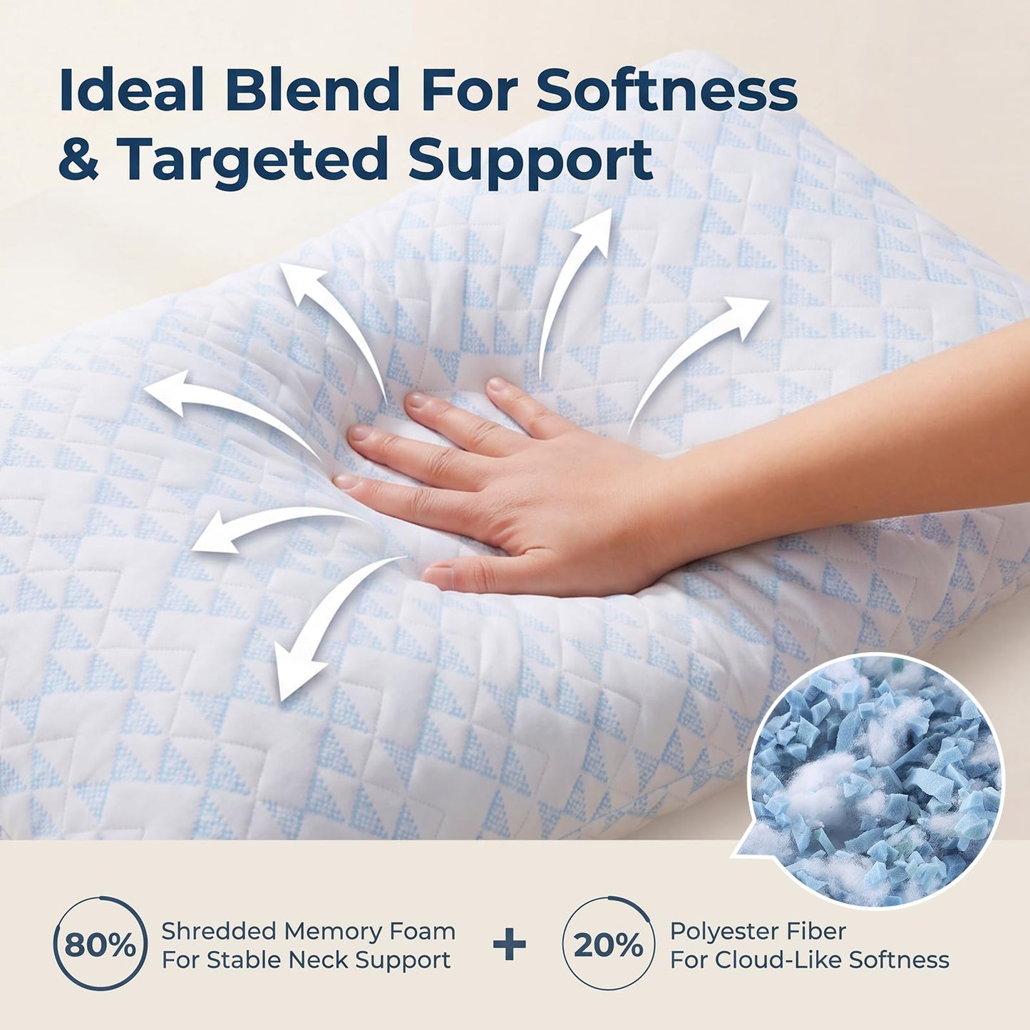 Alkyonos Shredded Memory Foam Pillows for Sleeping, Adjustable Firm Pillow for Side, Back and Stomach Sleepers, Very Soft ＆ Warm for Winter ＆ Spring, King Size Set of 2