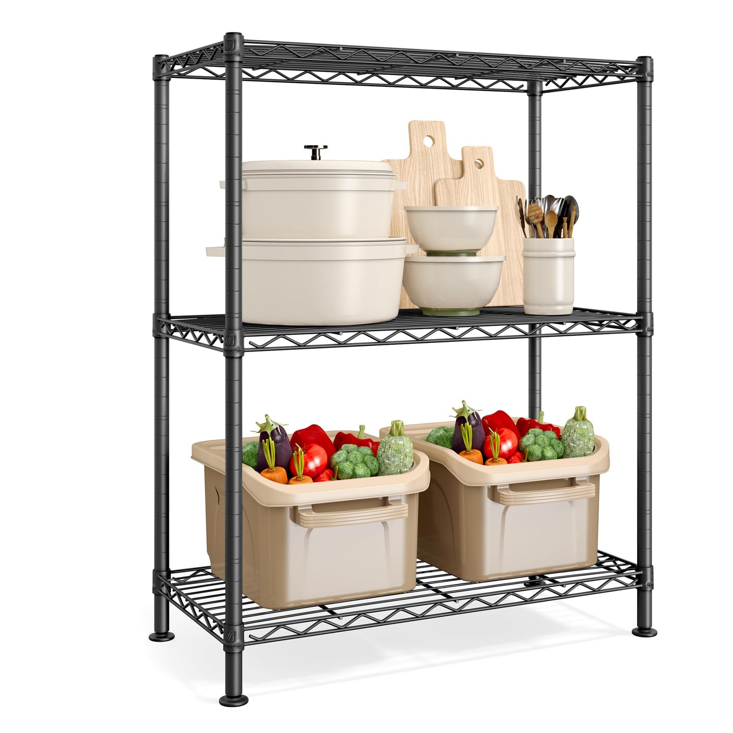 SONGMICS Storage Shelf, Metal Wire Shelving Unit, Adjustable Shelves, for Garage, Bedroom, Living Room, Kitchen, Pantry, 3 Tier, 11.8 x 23.6 x 30 Inches, Ink Black ULGR163BH01S
