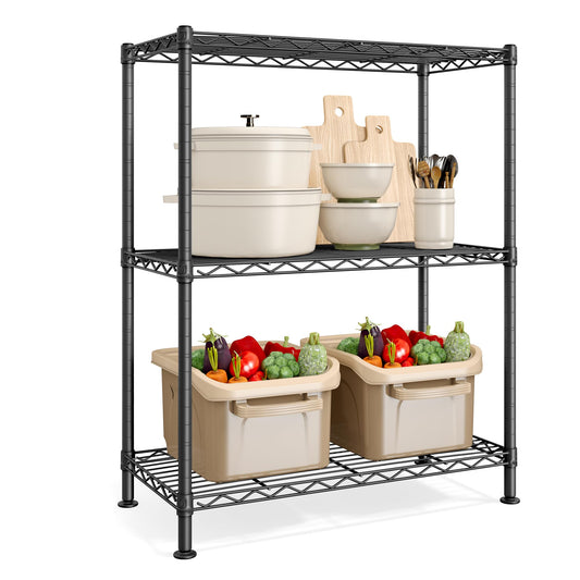 SONGMICS Storage Shelf, Metal Wire Shelving Unit, Adjustable Shelves, for Garage, Bedroom, Living Room, Kitchen, Pantry, 3 Tier, 11.8 x 23.6 x 30 Inches, Ink Black ULGR163BH01S