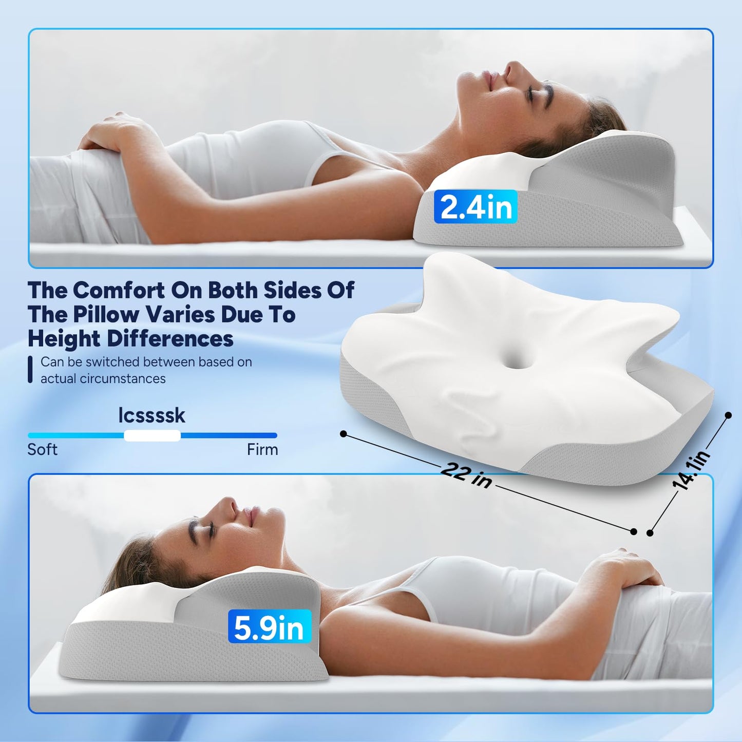 Ergonomic Cervical Pillow for Neck and Shoulder Support, Contour Memory Foam for Side and Back Sleepers, Hypoallergenic Design with Removable Pillowcase