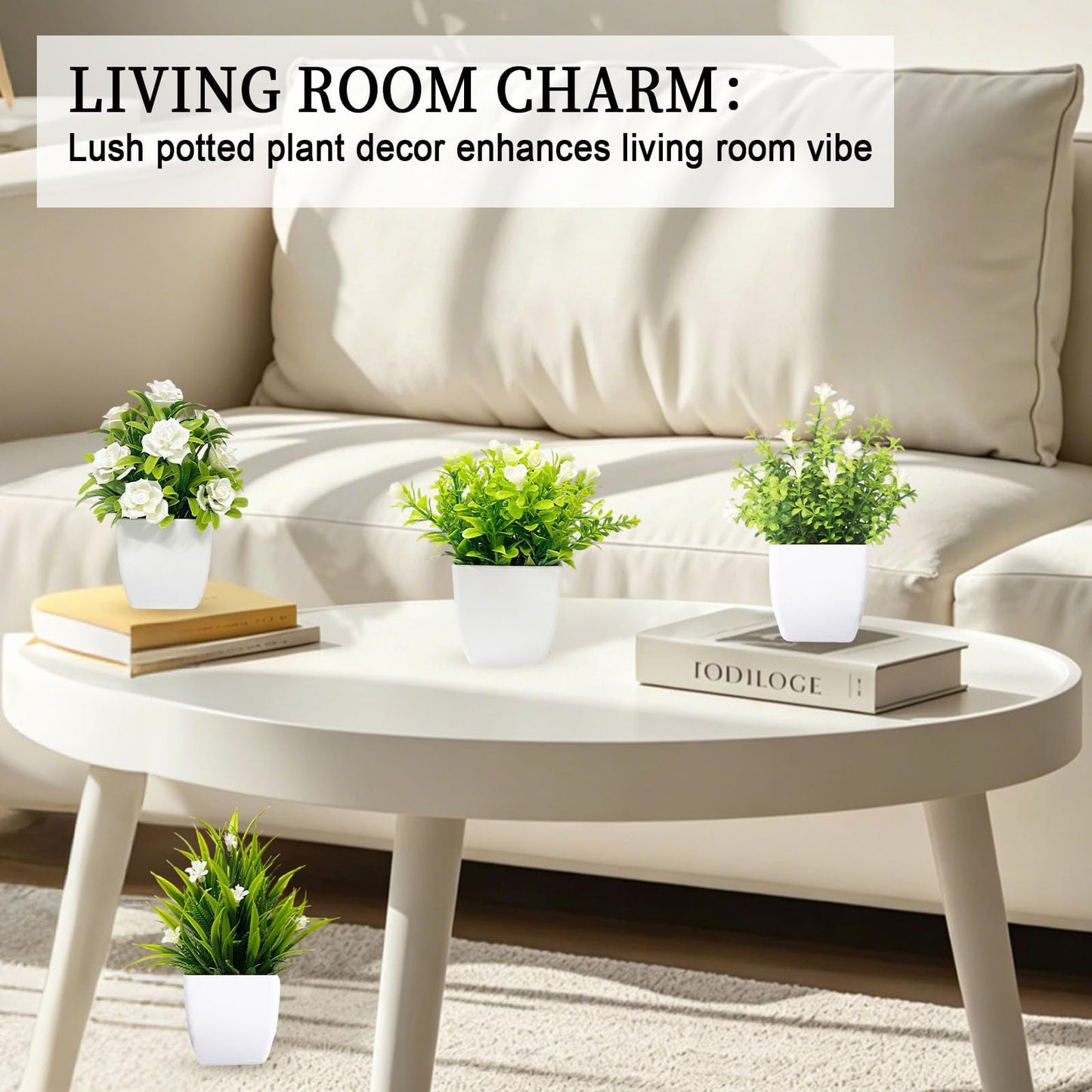 SZC&MFZ Small Fake Plants,4 PCS Artificial Potted Flowers for Home,Bathroom, Room, Bedroom, Living Room, Kitchen and Office Decor.