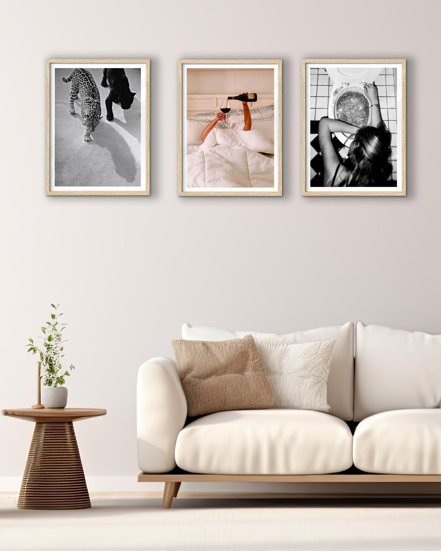 EcoHest 12x16 in Woman Drinking Wine in Bed Framed Wall Art for Bedroom
