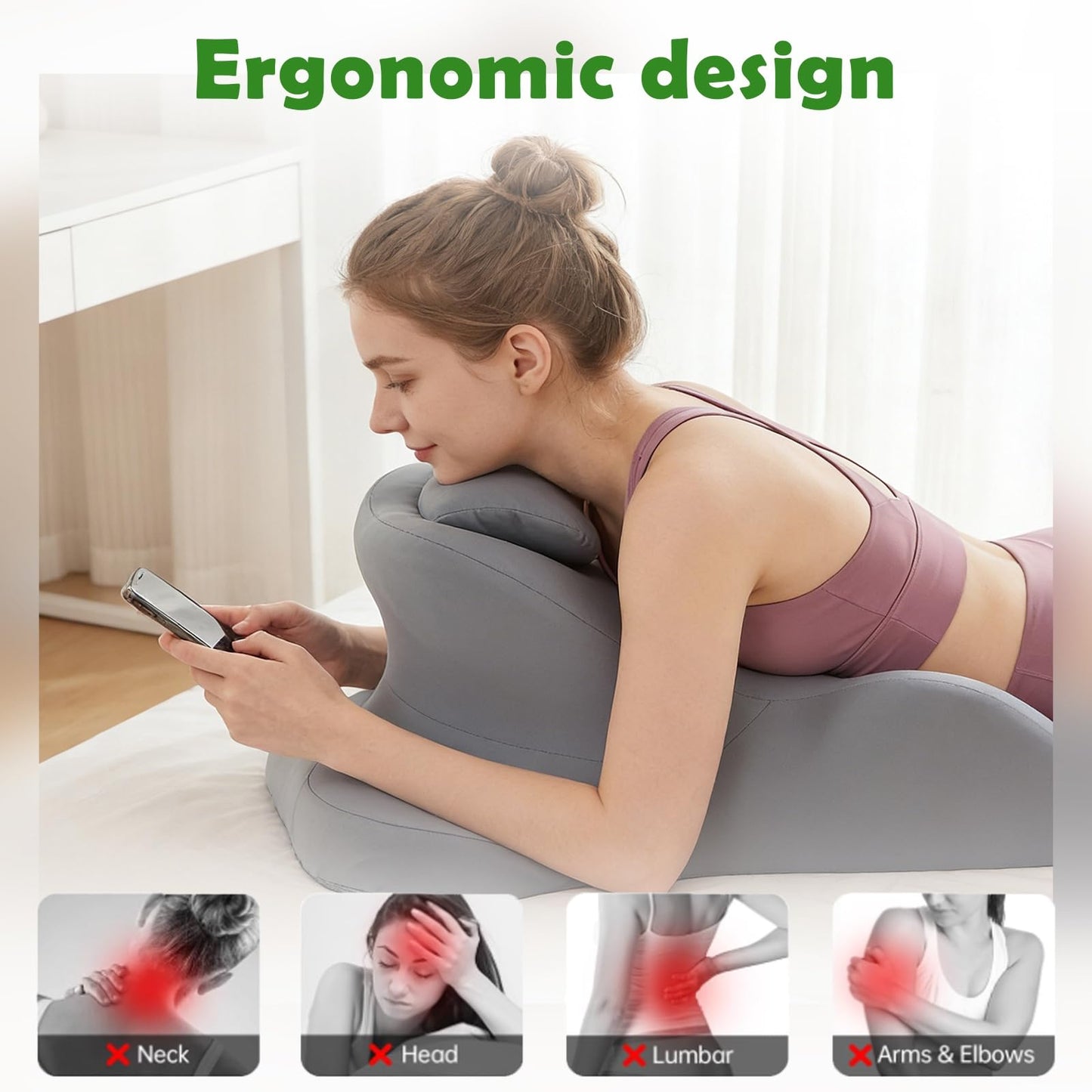 RSN Ergonomic Foam Wedge Pillow, 27° Angled Support for Neck and Waist, Multi-Position Support Pillow (Black)