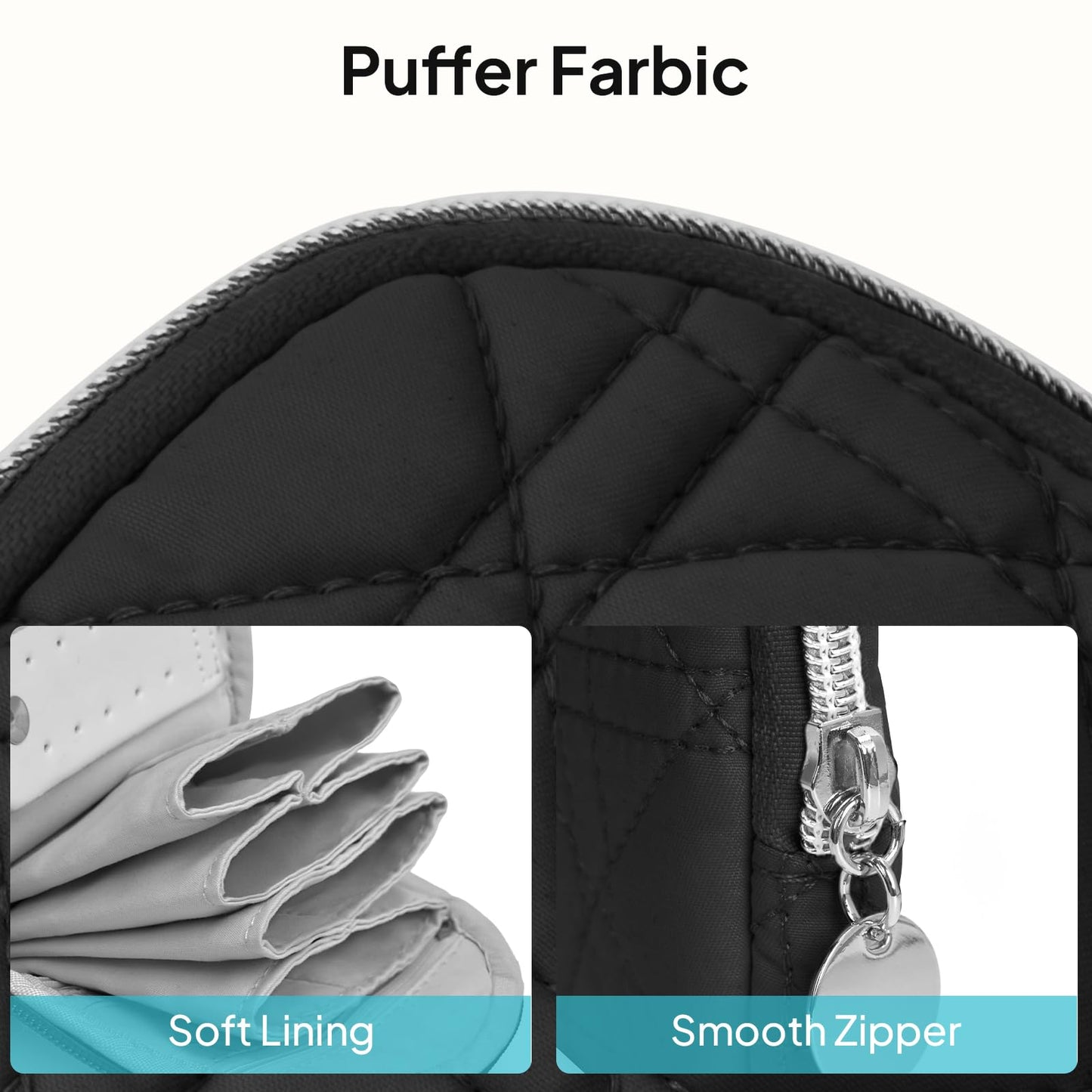 TOPEAST Quilted Travel Jewelry Case for Women, Puffer Jewelry Organizer with Zipper, Portable Small Jewelry Pounch Storage Bag for Rings Earrings Necklaces, Travel Essentials Gift for Women, Black