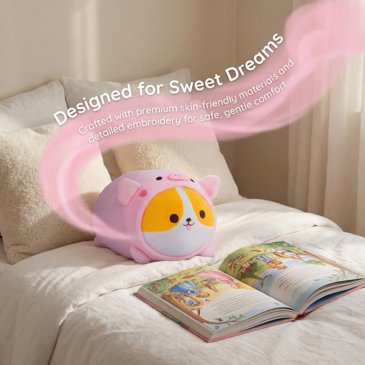 AIXINI 5 in 1 Plush Pillow Toys Set - Pink Salamander, Keji Pig, Bee, Strawberry, Panda, Cute Stuffed Animals Pillows for Kids, Soft Cartoon Bedroom Decor Gifts (Keji Pig, Medium Size)