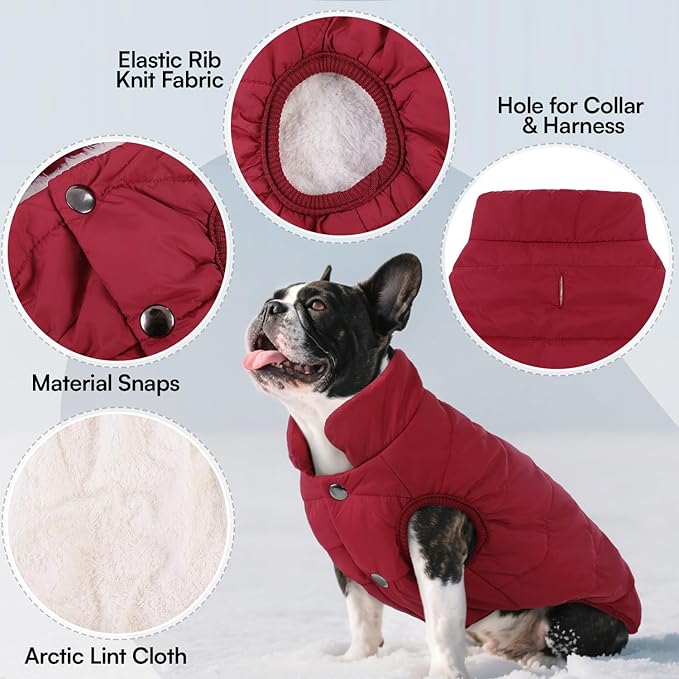 ASENKU Dog Winter Coat - Waterproof Windproof Dog Jacket, Warm Snowproof Doggie Puffer Vest for Cold Weather, Lightweight Snow Coats for Small Medium Large Dogs (2XL, Red)