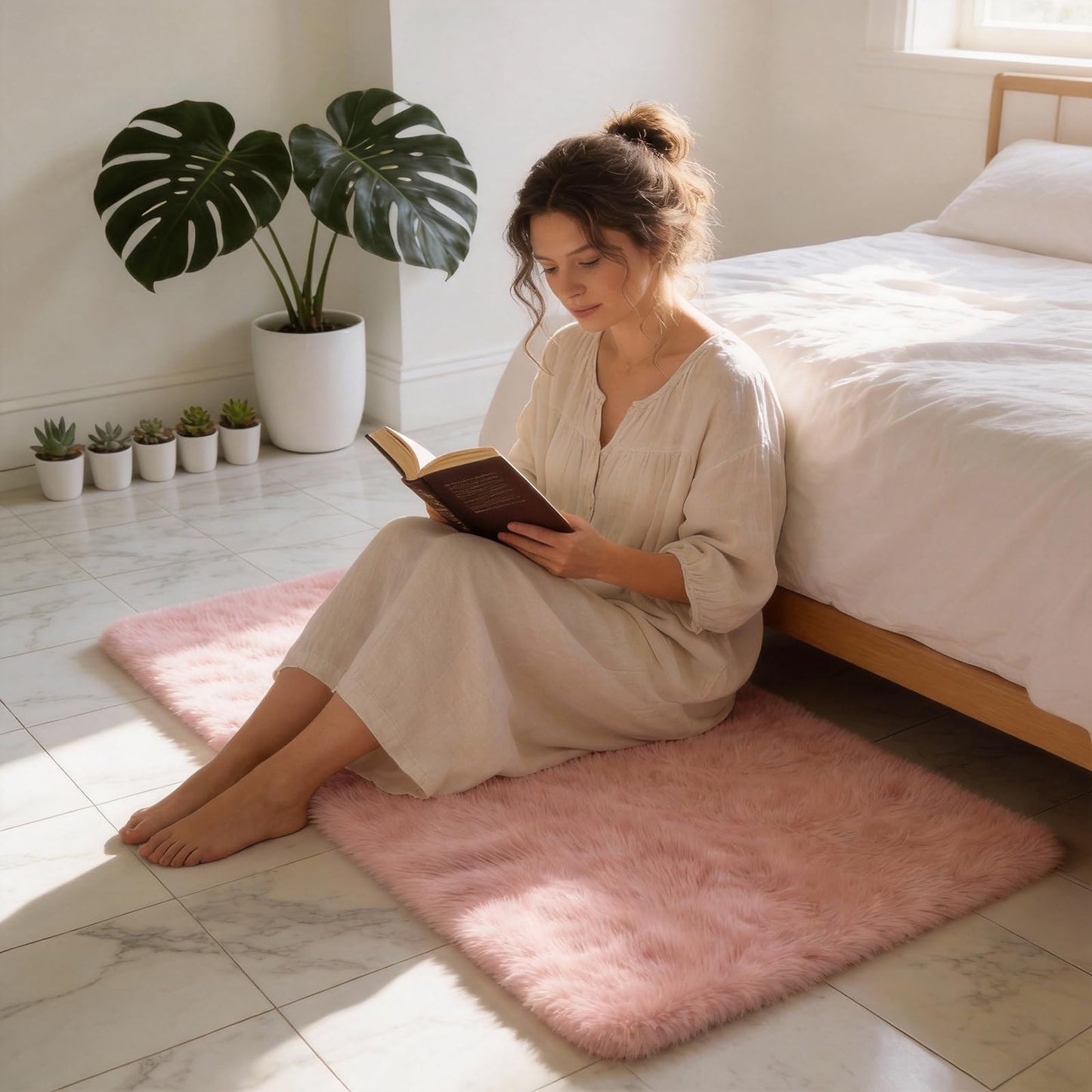 MATIIUI Shag Pink Small Rug 2x3 Area Rugs for Bedroom Dorm Bedside Living Room, Non-Slip Ultra Fluffy Soft Area Rugs for Entry, Kids Room, Study, Office, Playroom, Modern Small Carpet Décor