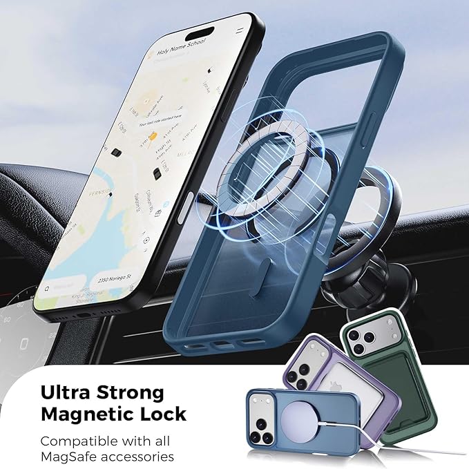 Ntwinro Magnetic for iPhone 17 Pro Case (Compatible with MagSafe) with Detachable Wallet & Card Holder for 3 Cards [RFID Blocking] Military Grade Protective Slim Phone Cover, Deep Blue