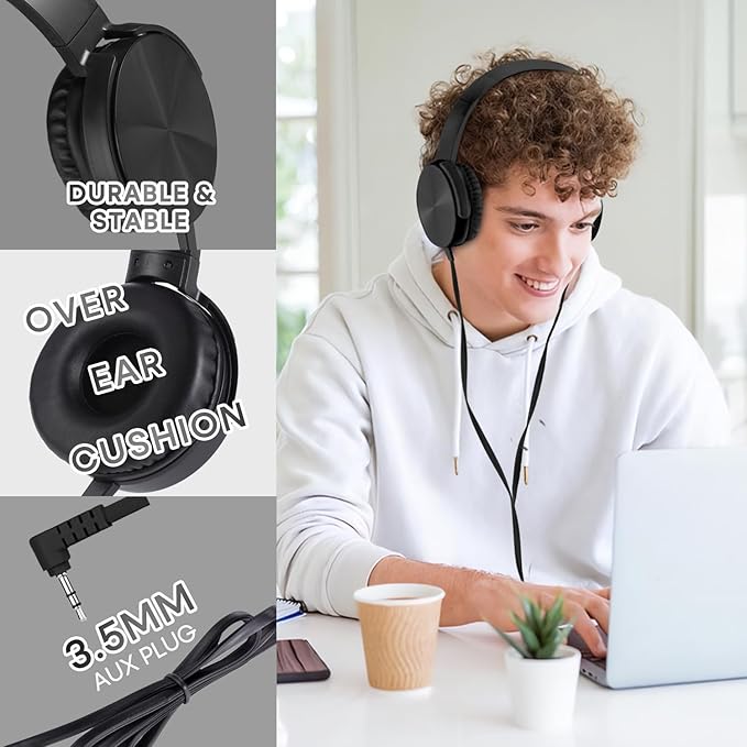 10 Pack Classroom Headphones Bulk,Wholesale School Durable Wired Earphones for Students,Kids,Children Toddler Teen Boys Girls and Adult(LS450,10 Black)