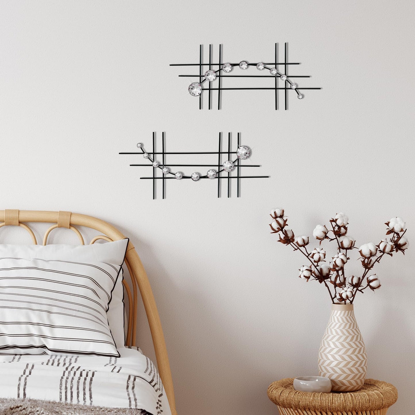 ZEXUIRU 2 Pcs Abstract Metal Art for Wall Decor Living Room Bedroom Bathroom Office Metal Bling Modern Geometric Hanging Vertical Small Iron Sculpture Plaque Pack -Black 15.7in