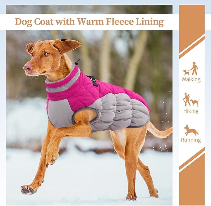 OUOBOB Dog Winter Jacket Cozy Reflective Waterproof Windproof Warm Pet Garment,Comfortable Cold Weather Fleece Apparel Outfits with Zipper Closure for Small Medium Large Dogs Puppy Walking,XXX-Large