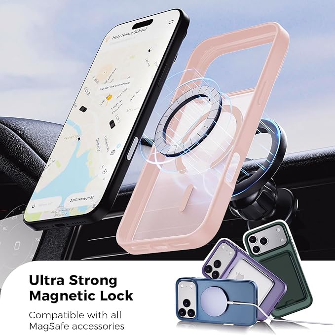 Ntwinro Magnetic for iPhone 17 Pro Case (Compatible with MagSafe) with Detachable Wallet & Card Holder for 3 Cards [RFID Blocking] Military Grade Protective Slim Phone Cover, Pink