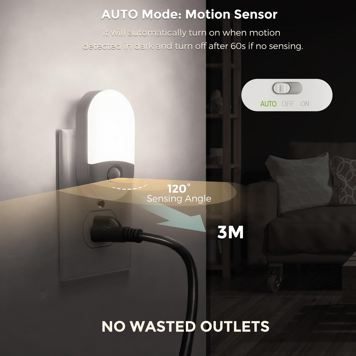 L LOHAS LED Motion Sensor Night Light, 2Pack, Motion Activated Night Light, Night Lights Plug into Wall, 3CCT Amber/3000K/5000K, Adjustable Brightness 30/60LM, for Kids Adults Bathroom Bedroom