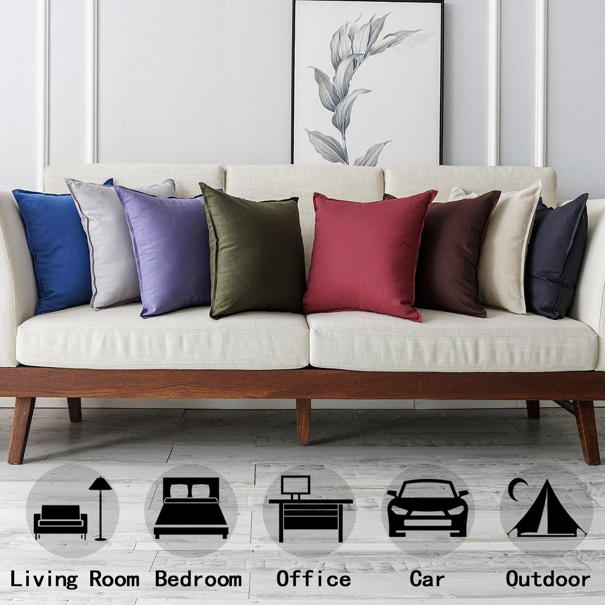 Jeanerlor Pack of 2 Natural Cotton Linen Soild Yellow Decorative Square 24 x 24 Inch Throw Pillow Covers Set Cushion Case for Bedroom/Sofa/Car(60 x 60cm) Light Linen