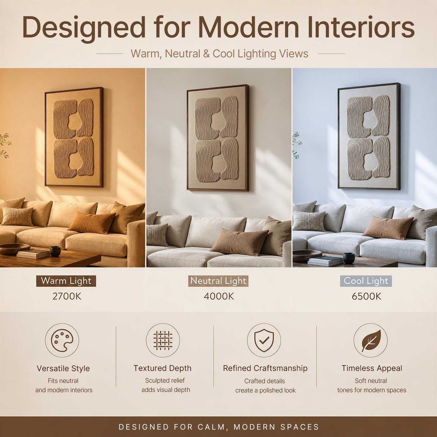3D Textured Wall Art for Living Room, 1 Piece Wabi Sabi Abstract Sandstone Relief Artwork with Solid Catalpa Wood Frame, Minimalist Abstract Pictures for Hallway Entryway, Warm Oatmeal Beige, 24x36 In