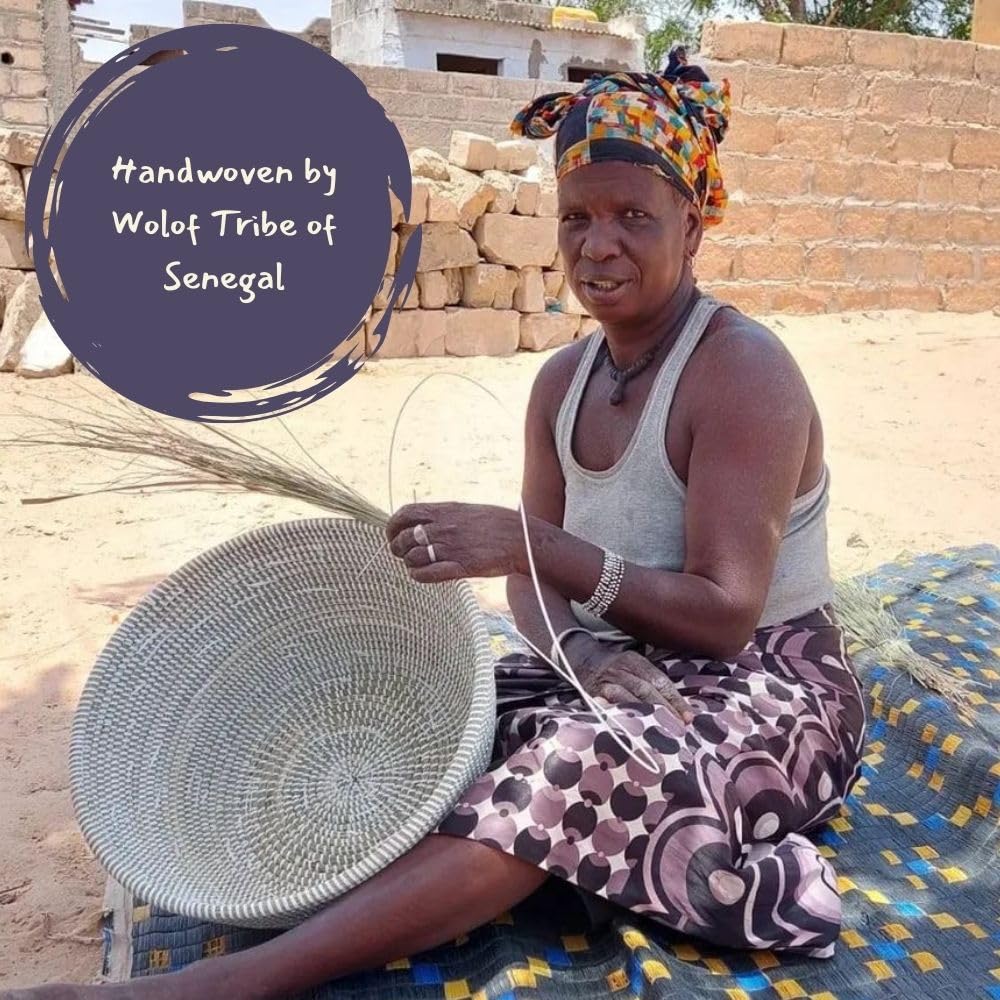 Decorative African Wicker Basket with Lid, Colorful Pattern on White, Hooded, 10 Inch Wide