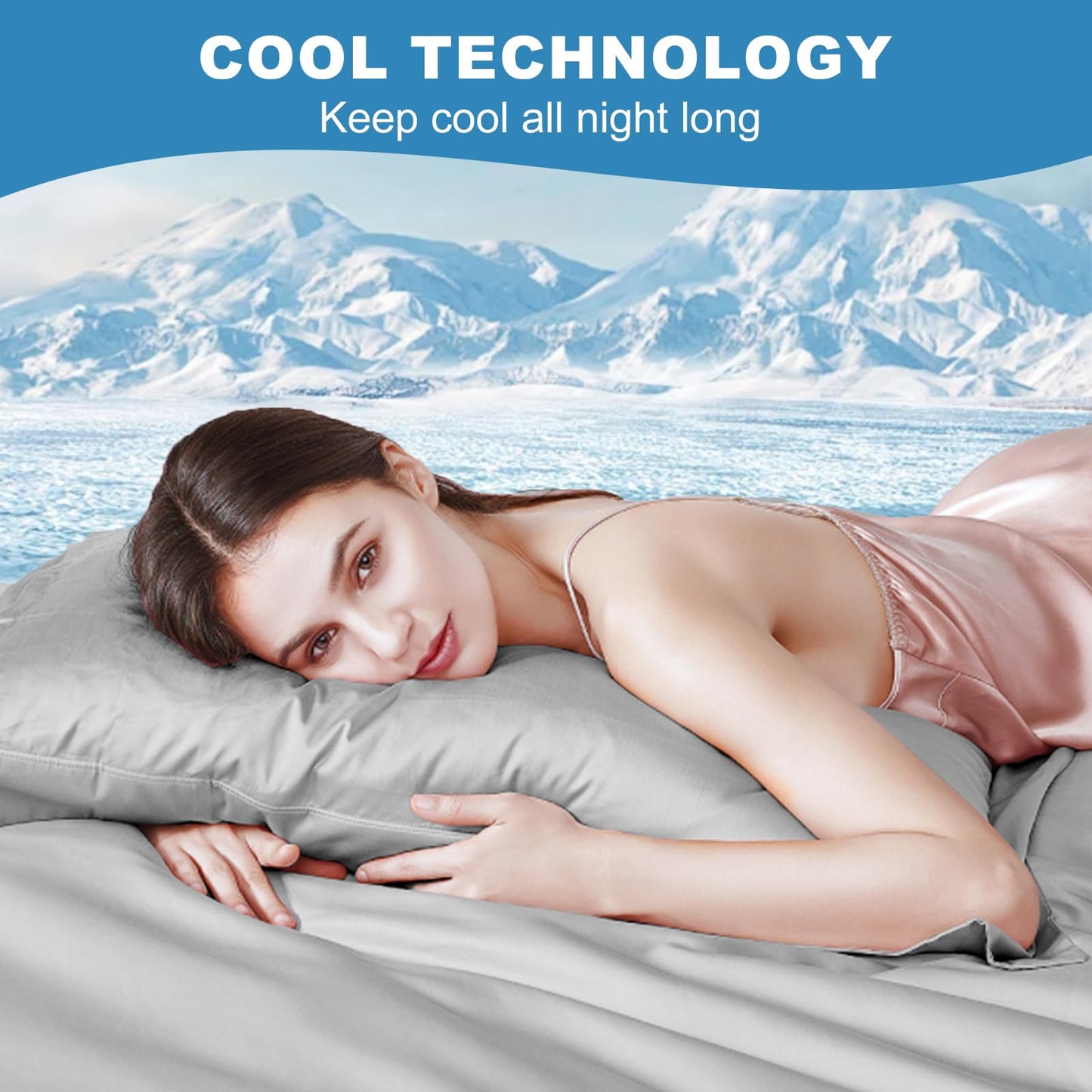 LOVSTOY Cooling Pillow Cases Body Size, Breathable Cool Pillowcases for Hair Skin and Hot Sleepers, Soft Silky Summer Pillow Cover with Envelope Closure, Grey, 20"x54"