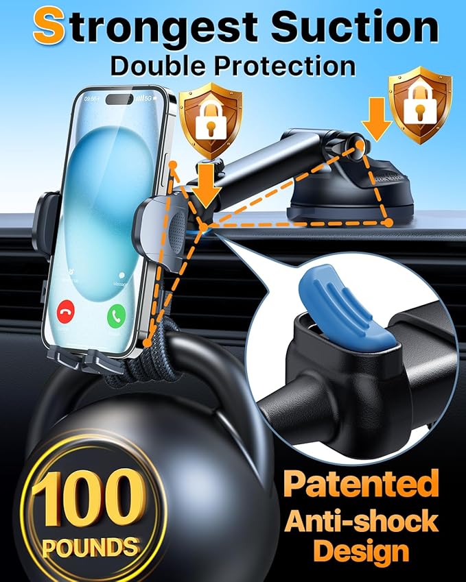 2026 Ultimate Best【True Military-Grade & Safety Cert】Car Phone Holder【Upgraded 5-in-1 & 100+LBS Strongest Suction】360 Rotation Truck Windshield Dashboard Vent Mount Stand for iPhone Android, Purple