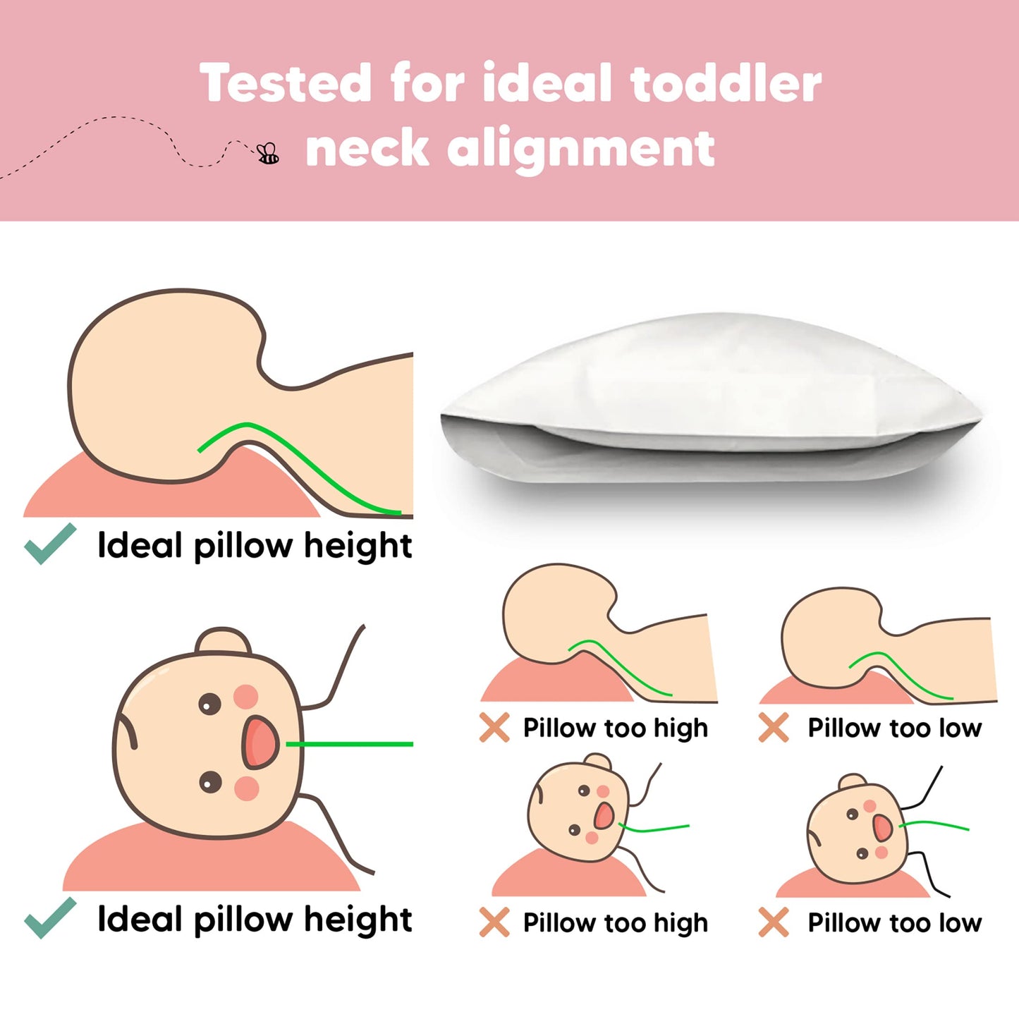 Toddler Pillow with Pillowcase - 13x18 My Little Dreamy Kids Travel Bed Pillows for Sleeping, Organic Cotton Small Pillowcase, Soft & Breathable, Machine Washable, Toddlers 2-5 years old (Soft White)