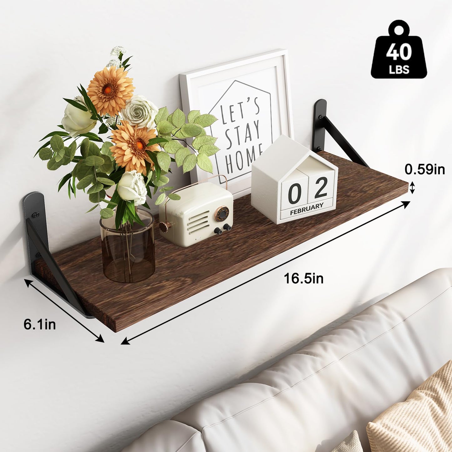 Fixwal Wall Shelves Floating Shelves for Wall Bedroom Bathroom Living Room Kitchen Storage and Decor(Brown, Set of 3, 16.5 Inch)