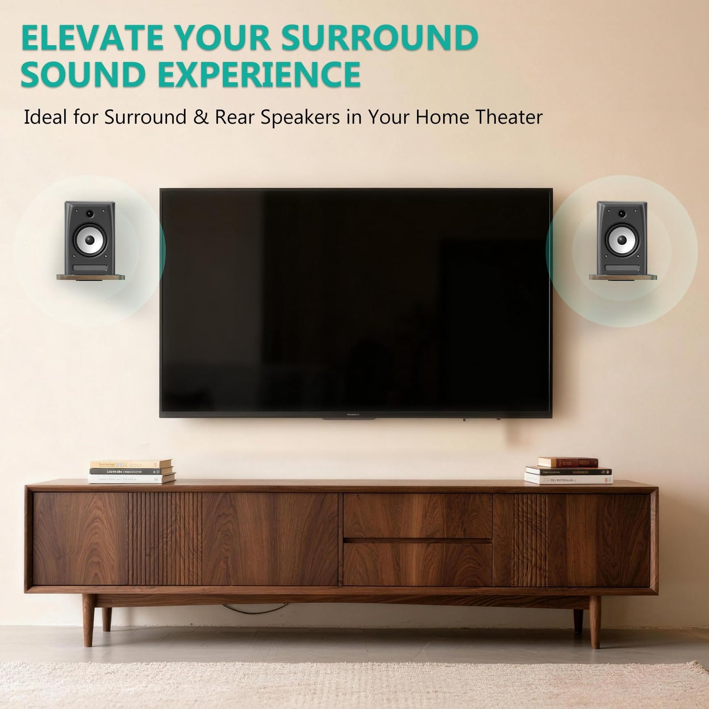 WALI Speaker Wall Mount, Heavy Duty Bookshelf Speaker Floating Wall Shelves, Surround Sound Speakers Stand for Living Room, Home Theater and Gaming Room, Holds up to 55 Lbs, (SWM302), 1 Pair, Wood