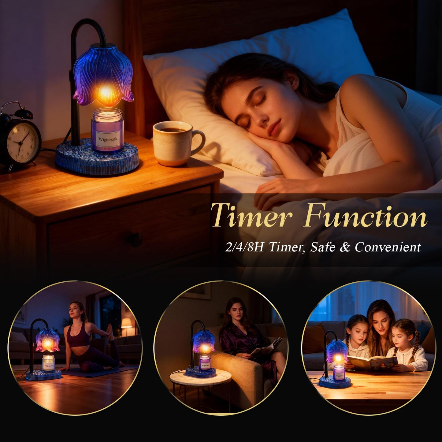 WYghyronic Candle Warmer Lamp with Adjustable Height - Flameless 4-Level Dimmable Wax Warmer, Timer Function & Stylish Design in Multiple Colors (Blue)