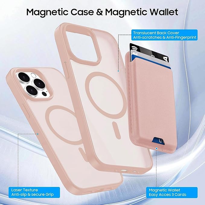 Ntwinro Magnetic for iPhone 12 & iPhone 12 Pro Case (Compatible with MagSafe) with Detachable Wallet & Card Holder for 3 Cards [RFID Blocking] Military Grade Protective Slim Phone Cover, Pink