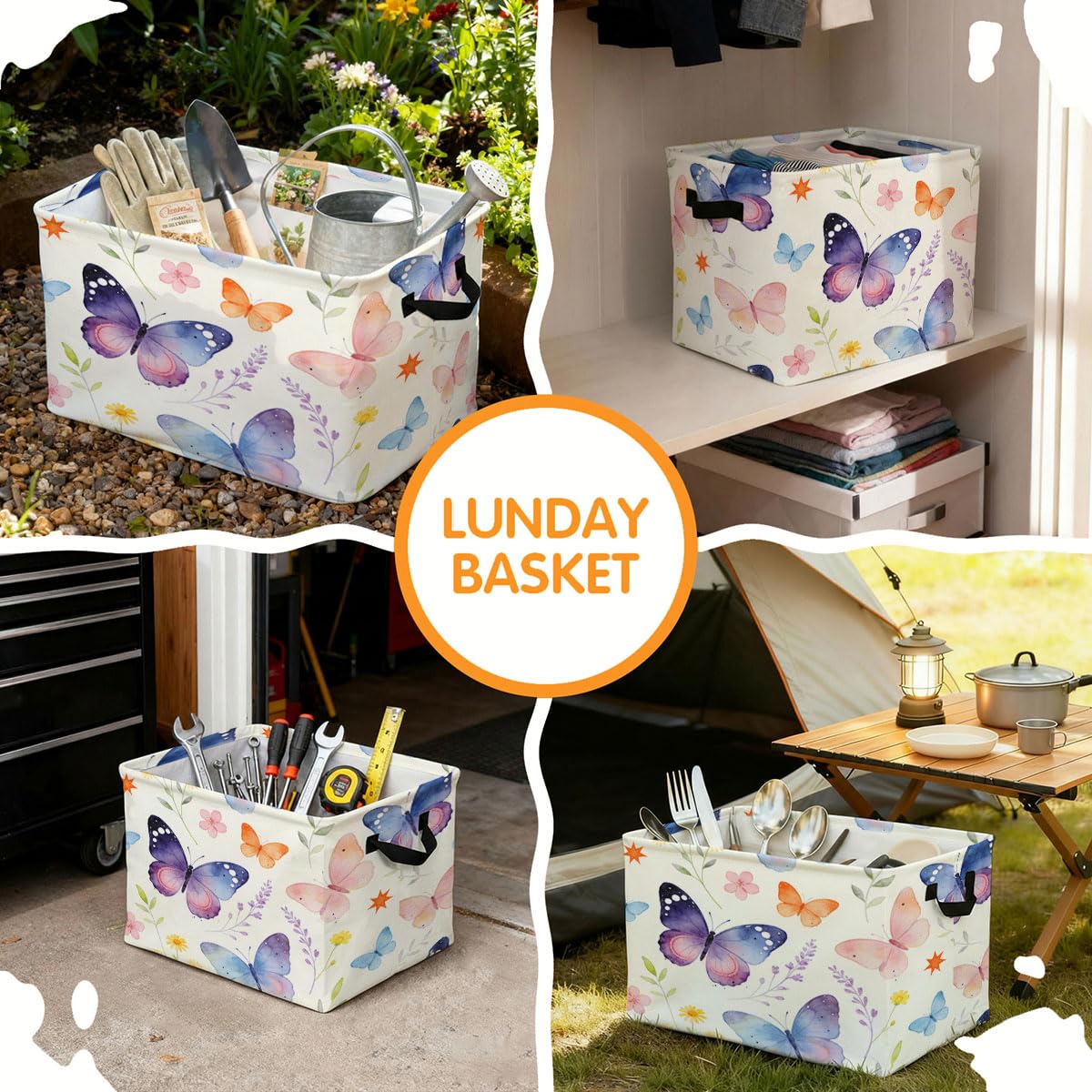 Fancy Butterfly Laundry Hamper 56L Large Laundry Basket with Handles, Foldable Clothes Hamper for Bedroom Bathroom, Decorative Toy Storage Bin, Home Decor Organizer for Blankets, Towels & Toys.