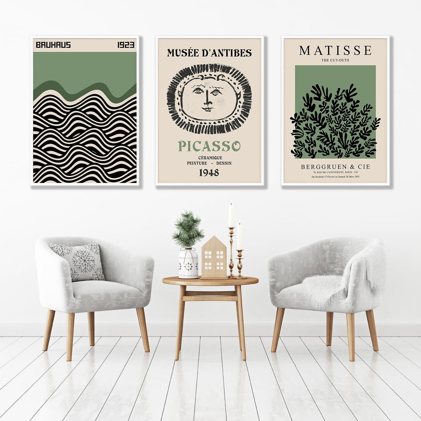 Picasso Matisse Bauhaus Canvas Wall Art Prints Set of 3 Sage Green Modern Minimalist Large Wall Decor Picture Aesthetic Art Paintings Posters for Gallery Bedroom Living Room Decor 16x24 inch Unframed