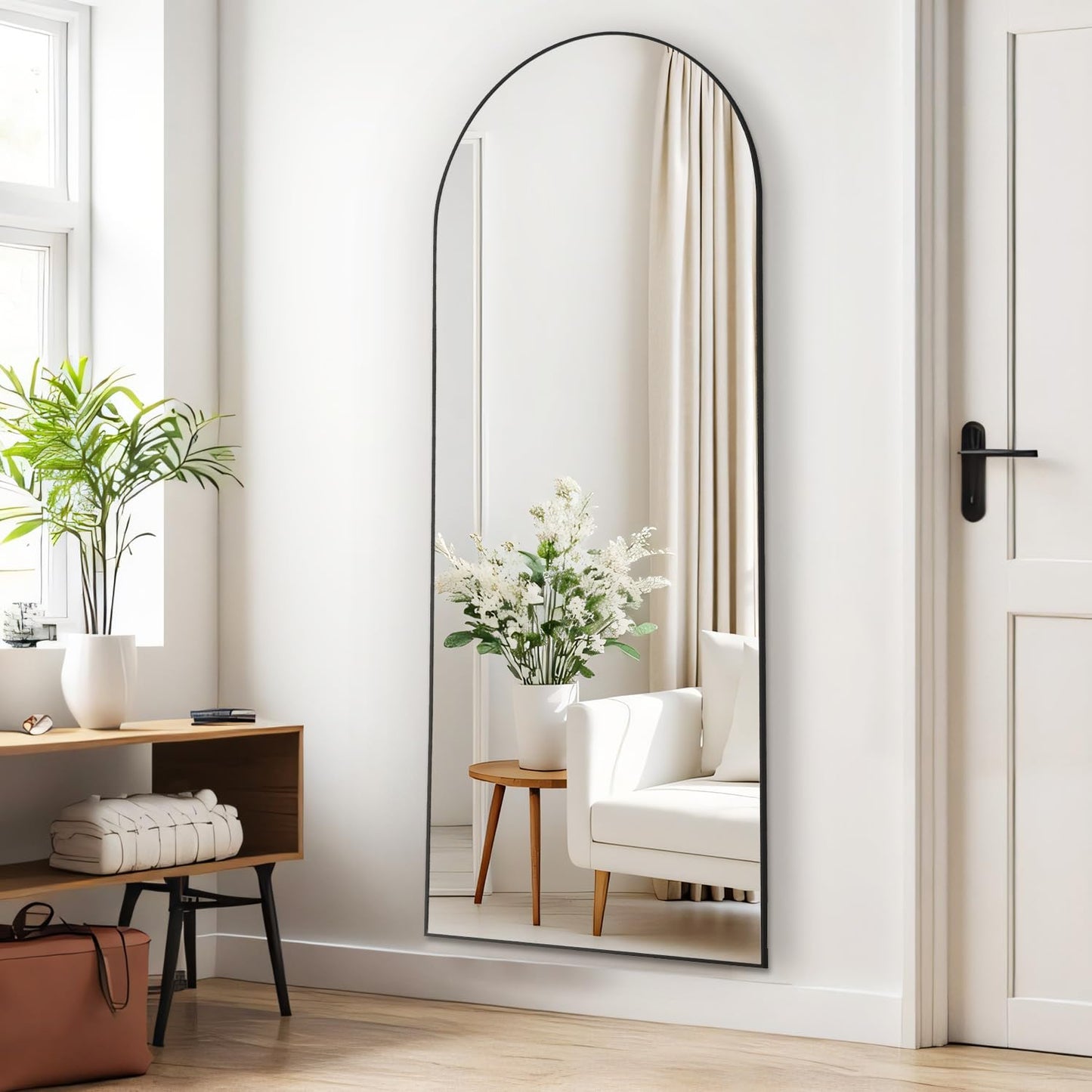 Aidoly Arched Mirror Full Length, Upgraded 21"x64" Body Wall Mirrors with Shatter-Proof Glass, Floor Standing, Hanging or Leaning, Large Tall Arch Mirror with Stand Aluminum Alloy Frame