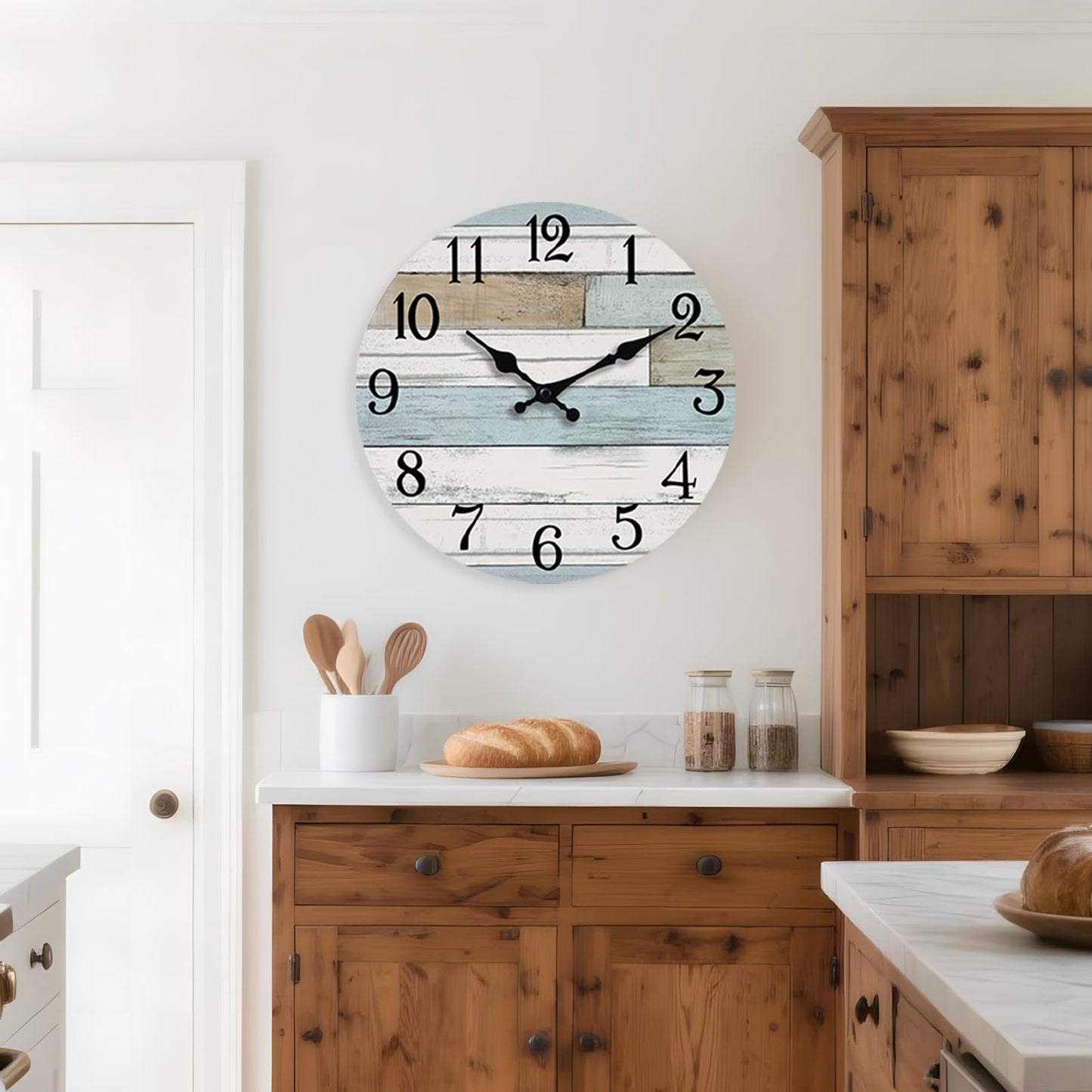 KECYET Wall Clock Battery Operated 16 Inch Large Silent Non Ticking Coastal Design Country Rustic Retro Decorative for Bathroom Kitchen Living Room Bedroom