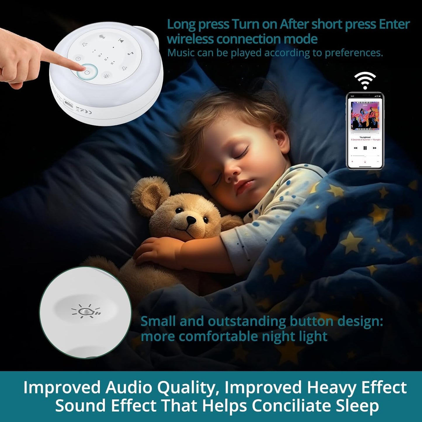 YGiTK Portable White Noise Machine for Baby & Adults, 24 Soothing Sounds Sleep Sound Machine with Night Light, Timer & Memory Function, USB Rechargeable Portable Sound Machine for Travel Home Office