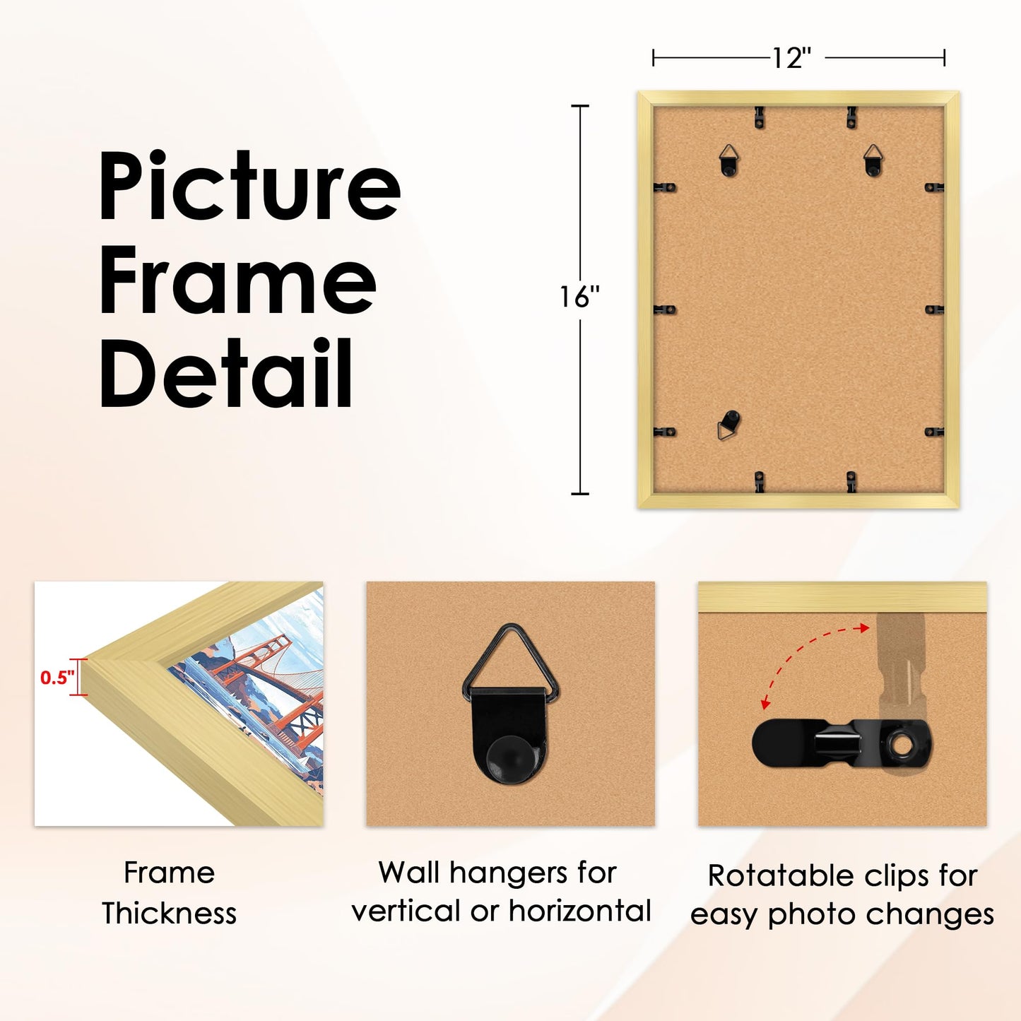 FIXSMITH 12x16 Picture Frame Gold Set of 4, Photo Frame with HD Plexiglass, Display Pictures 8.5x11 with Mat or 11x17 Without Mat, Gold Picture Frames Collage Wall Decor, Gallary Wall Frame